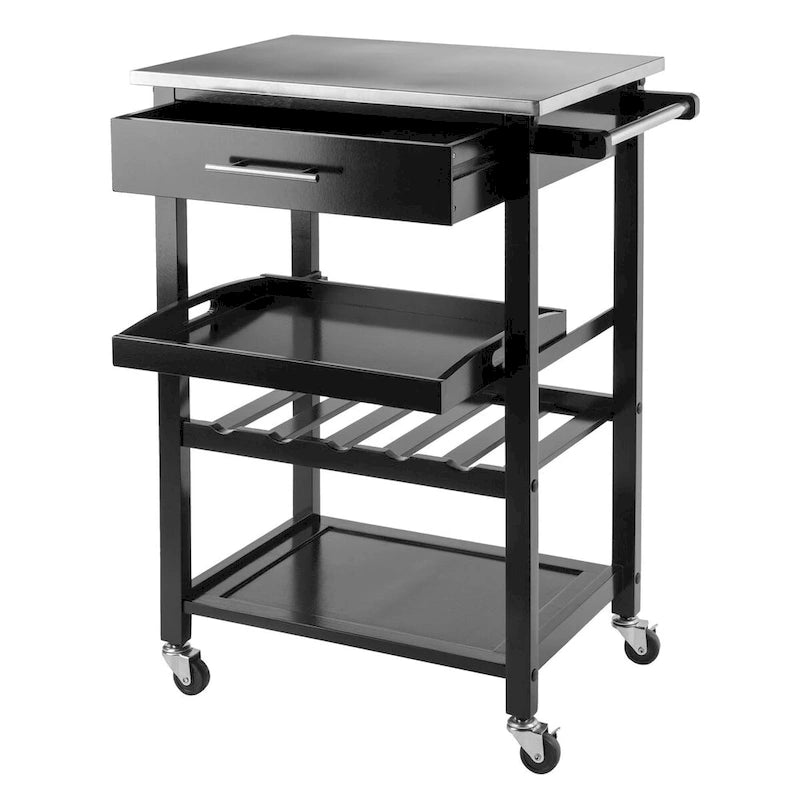 Utility Kitchen Cart, Stainless Steel Top, Black