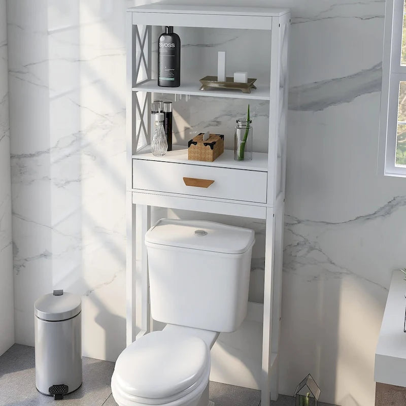 Over the Toilet Storage Cabinet White with one Drawer and 2 Shelves