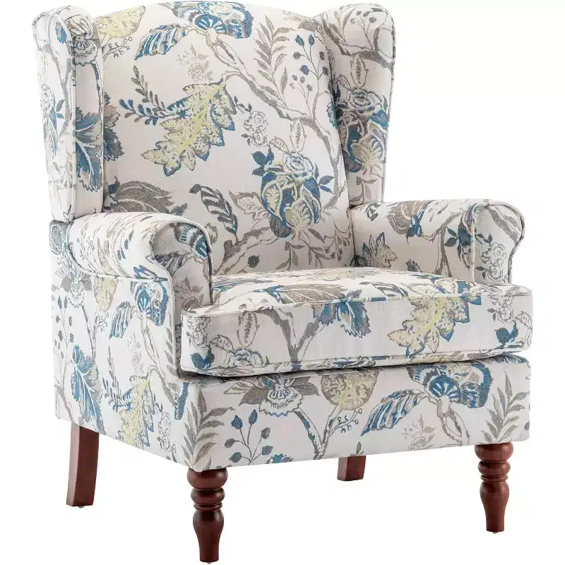 Floral Print Fabric Armchair, Solid Wood Frame – 32.5