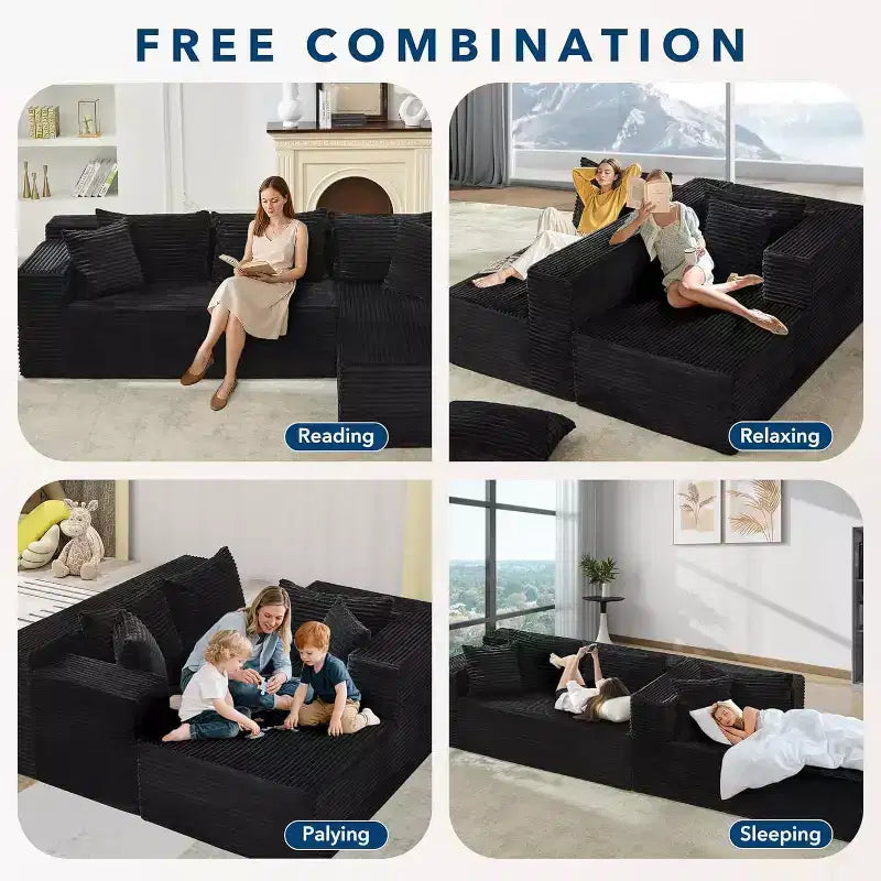 SunnyFurn Modern Modular L-Shaped Sectional Sofa  106 Oversized Cloud Couch  Deep Soft Corduroy Seat, Minimalist Design, Comfy & Soft
