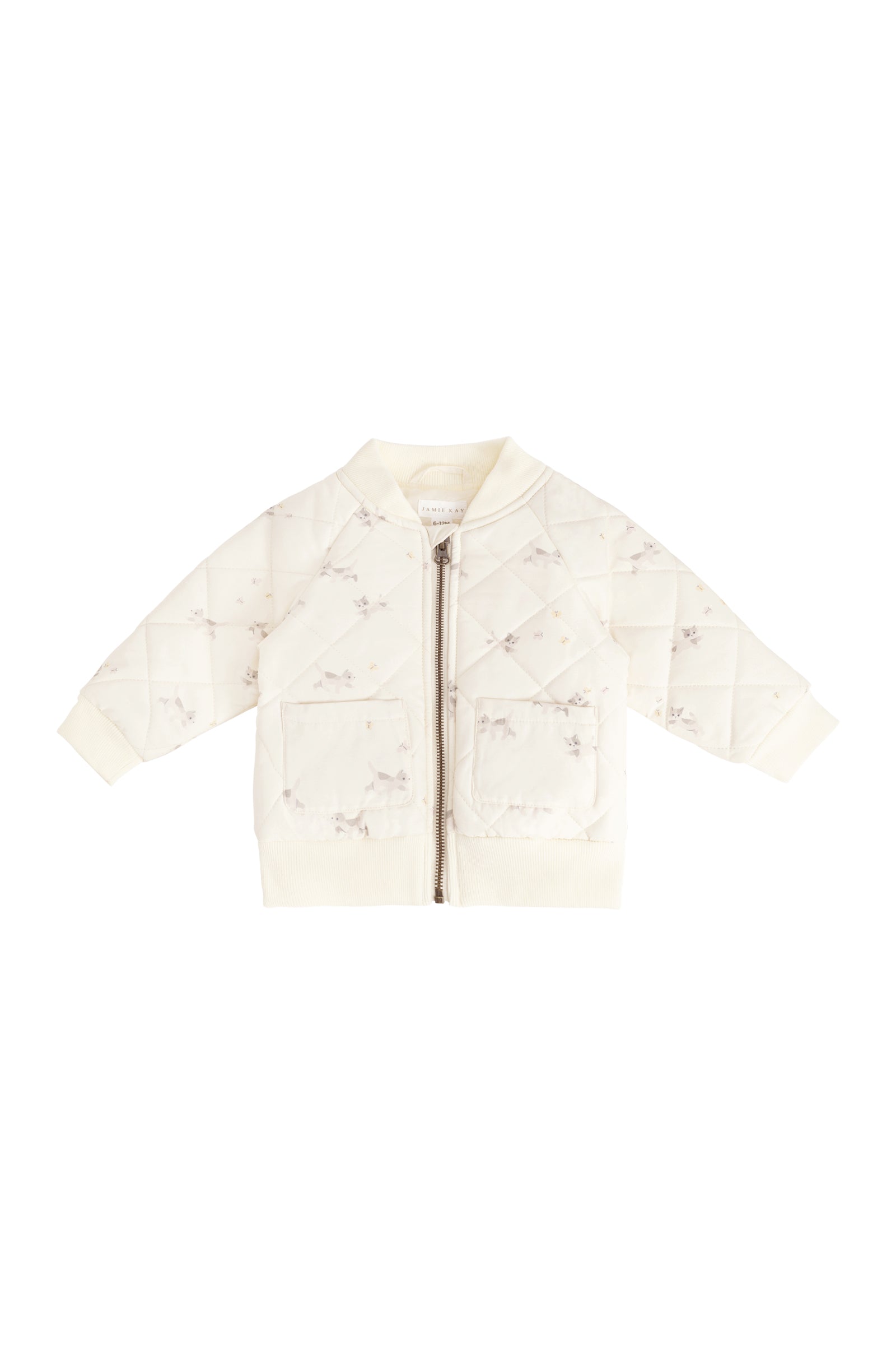Playful Whisper White Kitten Print Recycled Nylon-Cotton Jacket with Recycled Polyester Lining for Kids Everyday Outerwear (6M�C10Y)