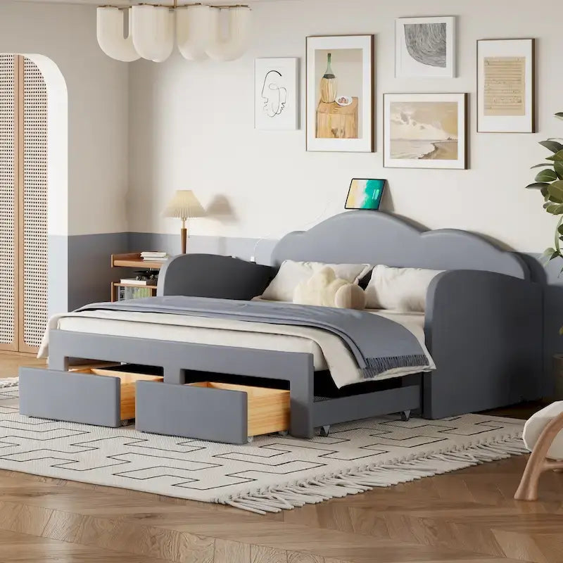 Twin Cloud Velvet Daybed with Trundle and Drawers
