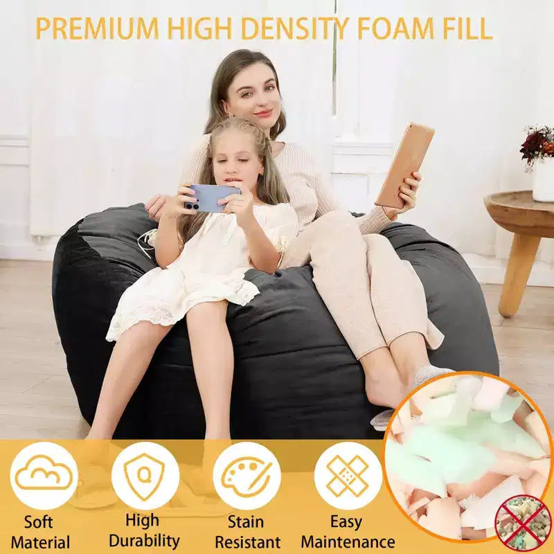 4 Ft Large Bean Bag Chair for Adults & Teens - Shredded Foam Fill, Soft Velvet Fabric
