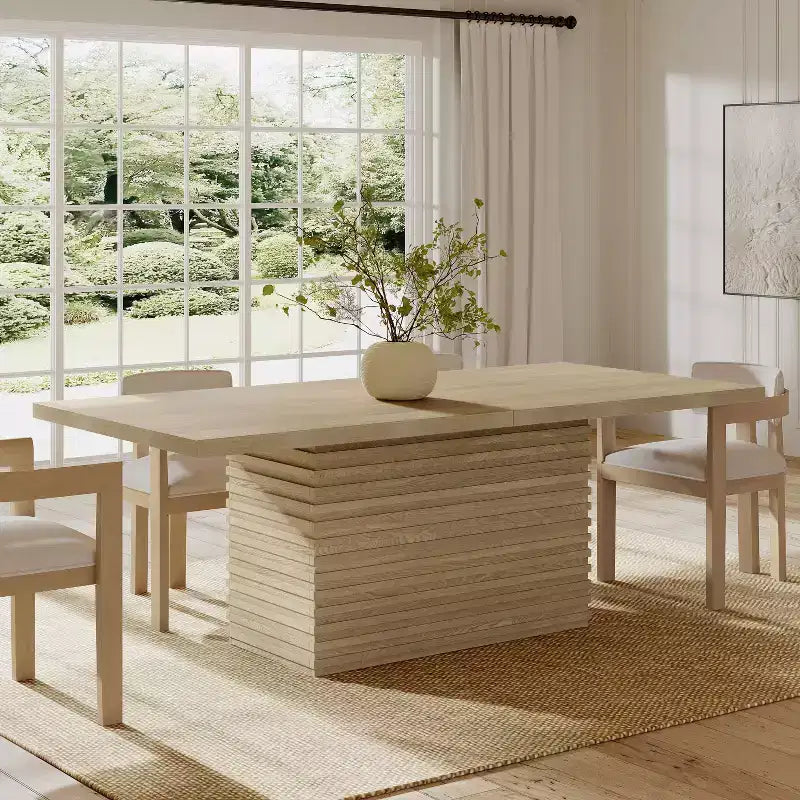 84 Wood Rectangular Dining Table for 6, Pedestal Base