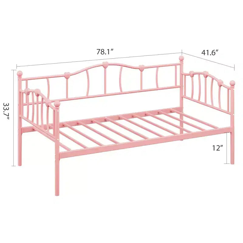 Modern Heart-Shaped Twin Metal Daybed with Pull-Out Trundle  Heavy Duty Steel Slats, Noise-Free, Space-Saving Sofa Bed Frame for Bedroom,Living Room