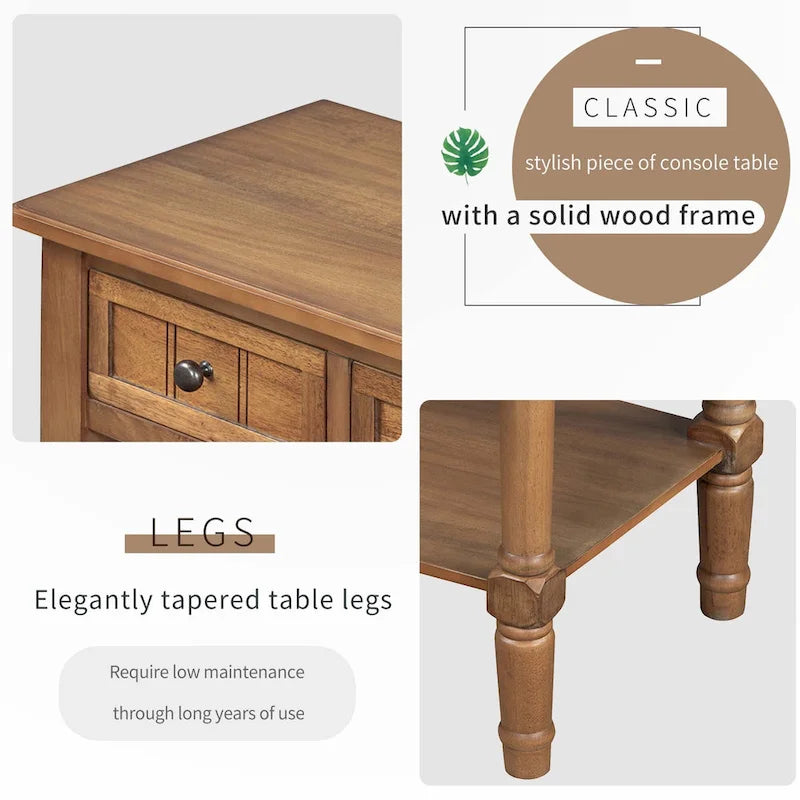 Narrow Console Table with Drawers and Bottom Shelf