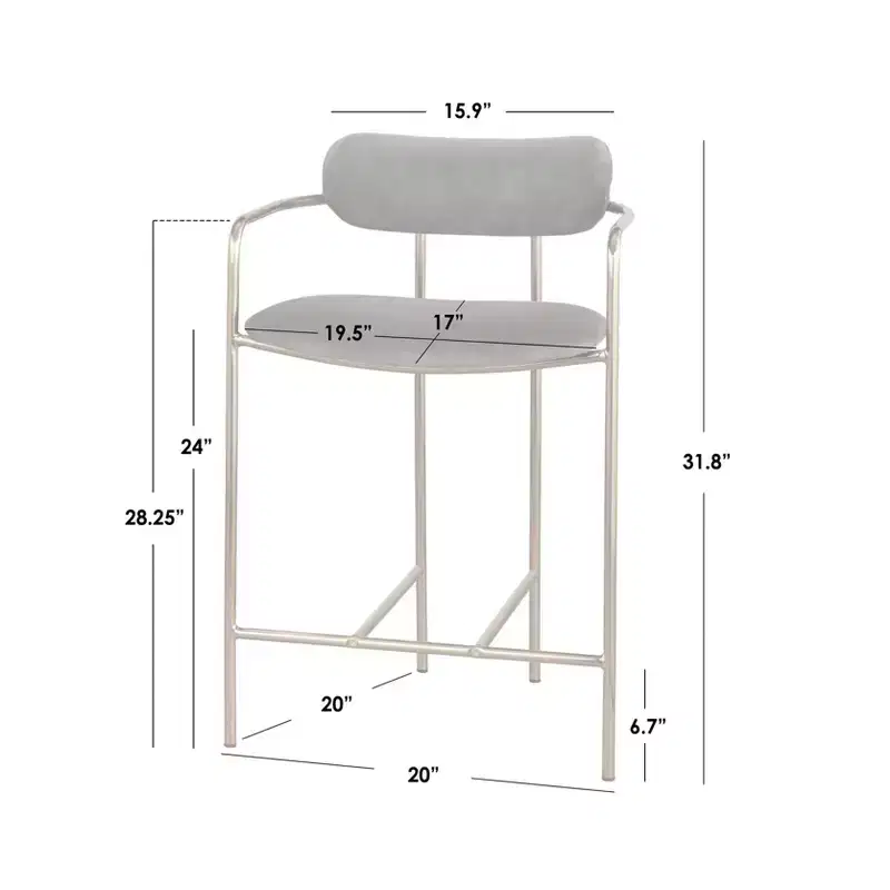 Buylateral Set of 2 Retro Velvet 24 Counter Height Barstools
