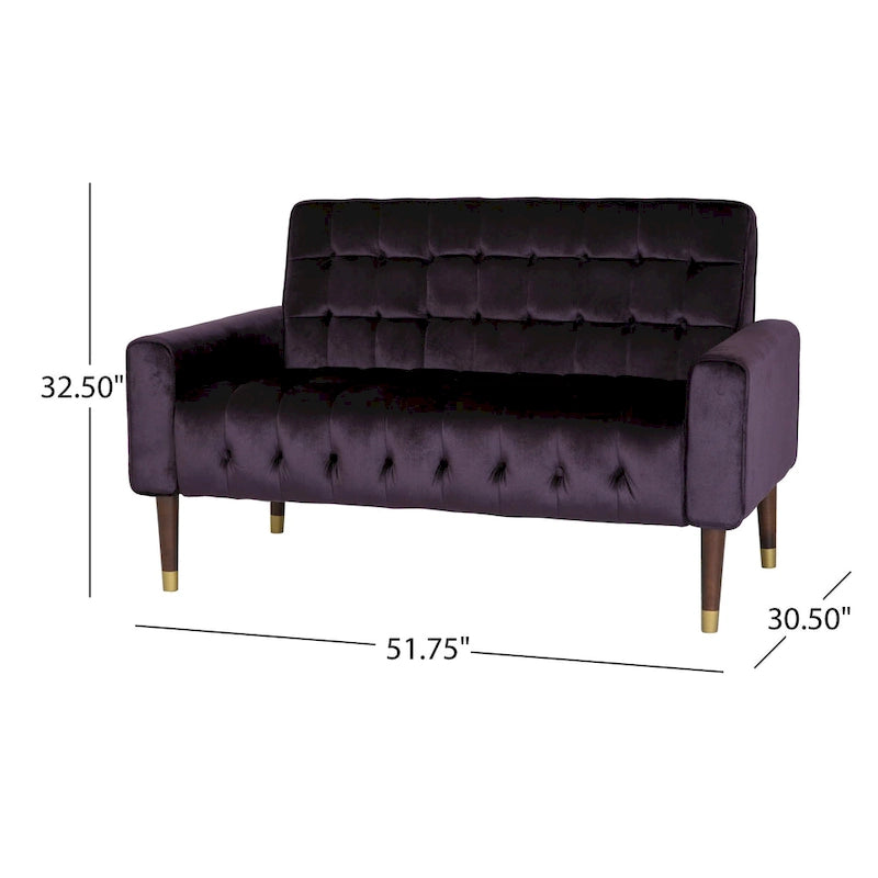 Mid-Century Modern Tufted Velvet Loveseat with Gold Tapered Legs