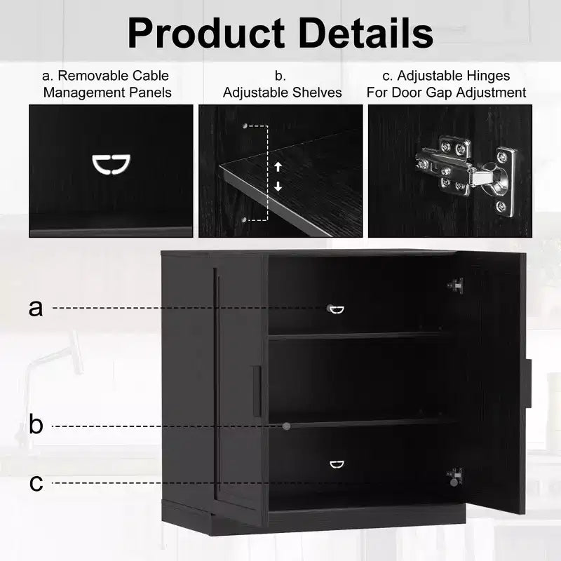 Wood Storage Cabinet with 2 Doors and 3 Shelves
