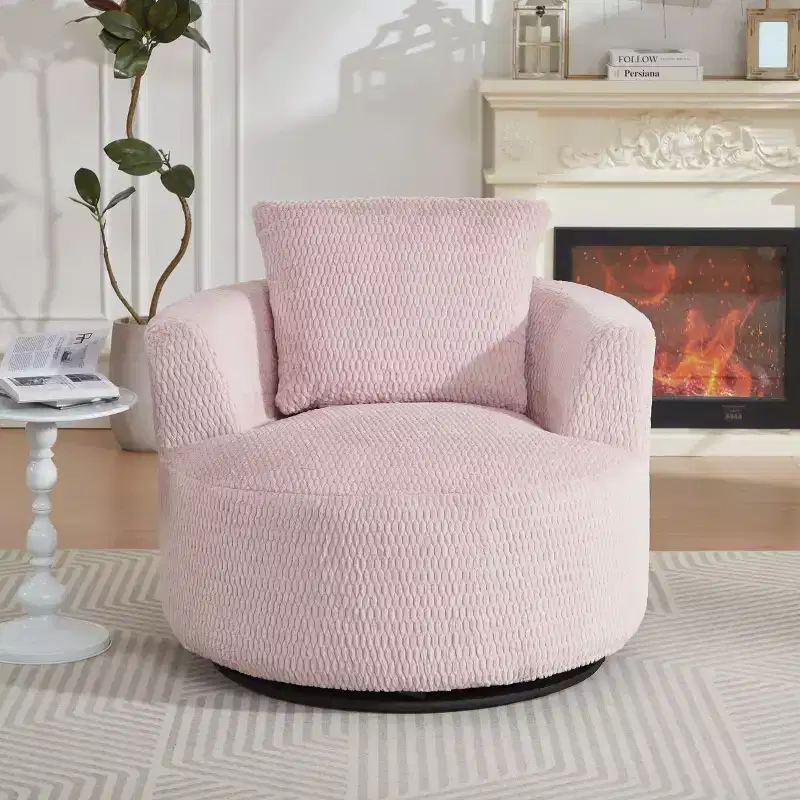TUYOHW Compressible Swivel Accent Chair,Modern Plush Comfort Sofa Chair with Pocket Spring,Faux Fur Lounge Chair for Living Room,Bedroom,Office