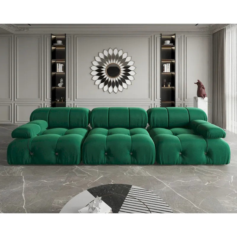 Velvet 3-Seater Sofa with Solid Wood Frame and Pocket Coil Springs