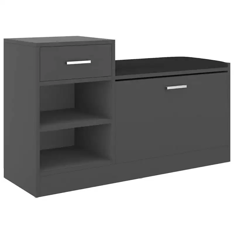 vidaXL Shoe Bench Grey Engineered wood, MDF, faux leather, foam Medium