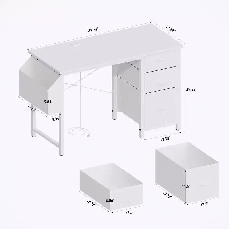 Modern Home Office Computer Desk with Drawers & Shelves, Writing Desk with Side Bag for Study & Office