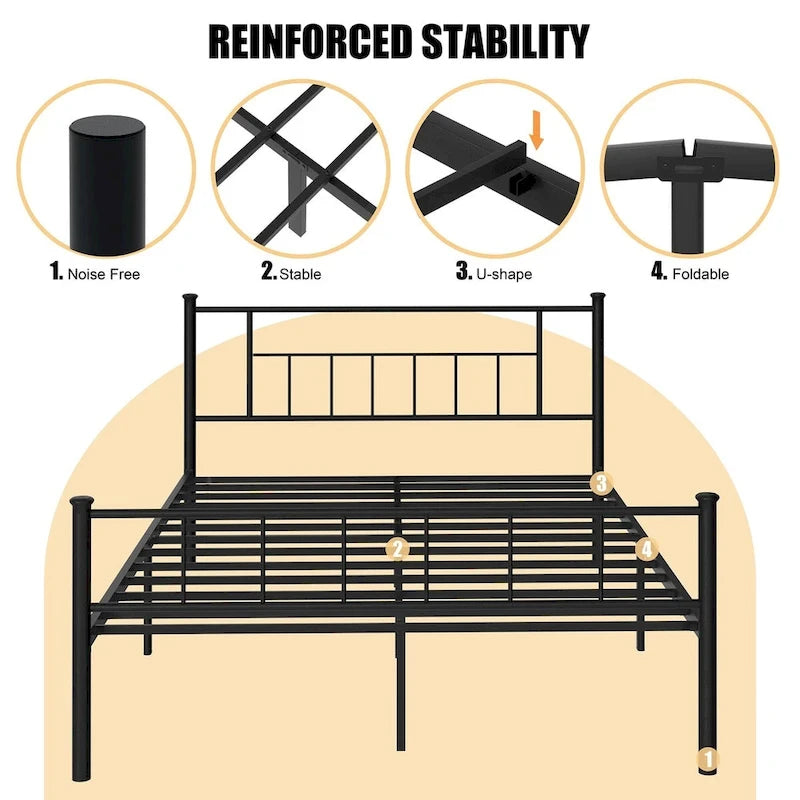 Bed Frame with Headboard and Footboard - Heavy Duty Steel Platform Bed, No Box Spring Needed
