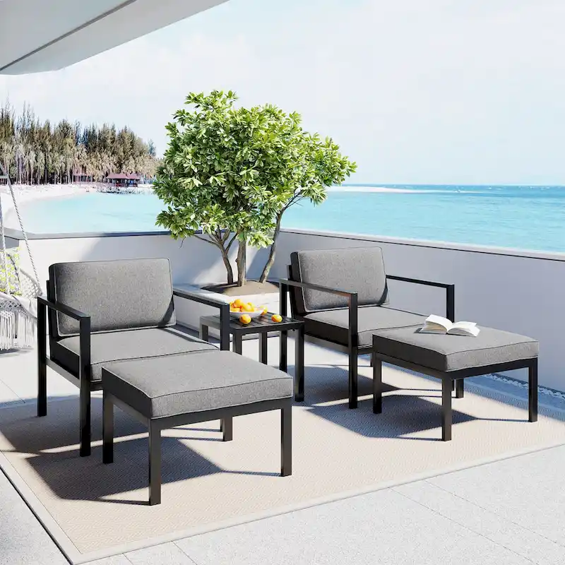Clihome Aluminum Patio 5-Pcs Alloy Conversation Set Sofa Set