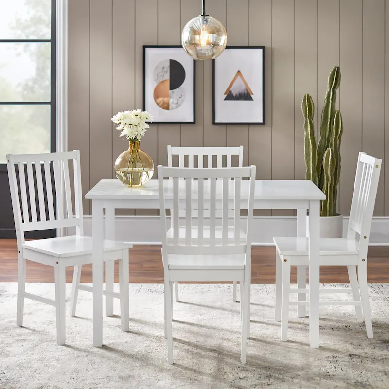 Set of 4 Solid Wood Slat-Back Dining Chairs, Sturdy Frame, Classic Design, Easy Assembly