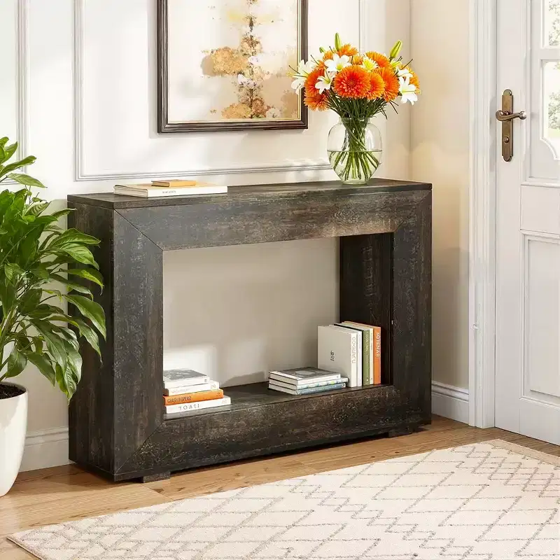 MAYEERTY Farmhouse Rustic Wood Grain Console Table with Vintage Simple Charm