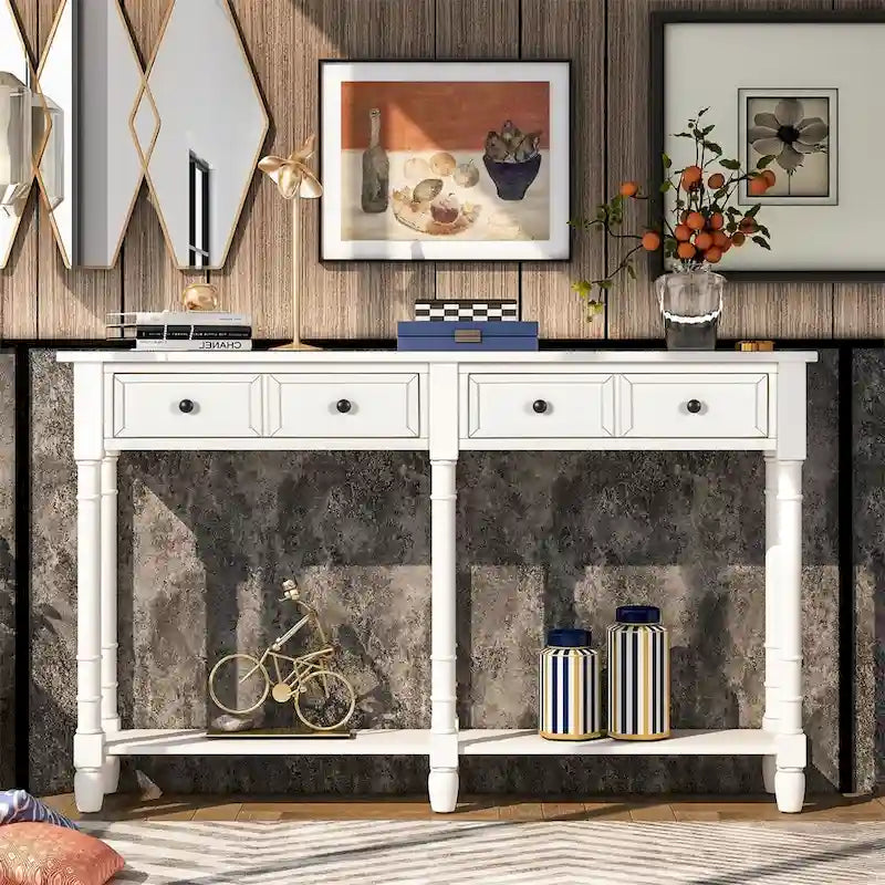 2-Drawer Console Table with Bottom Shelf