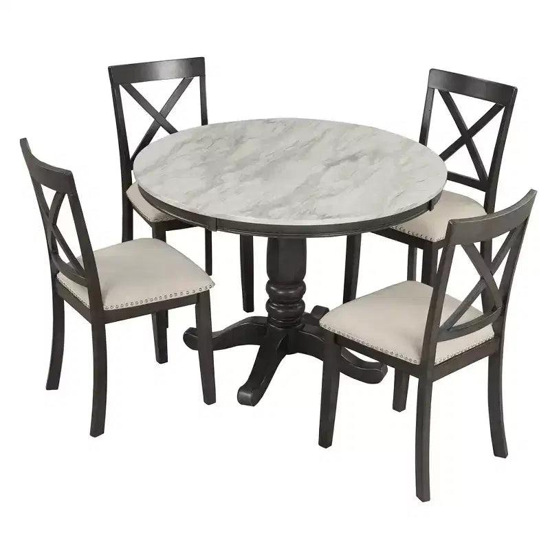 5-Piece Dining Set with Solid Wood Table and 4 Chairs, Gray