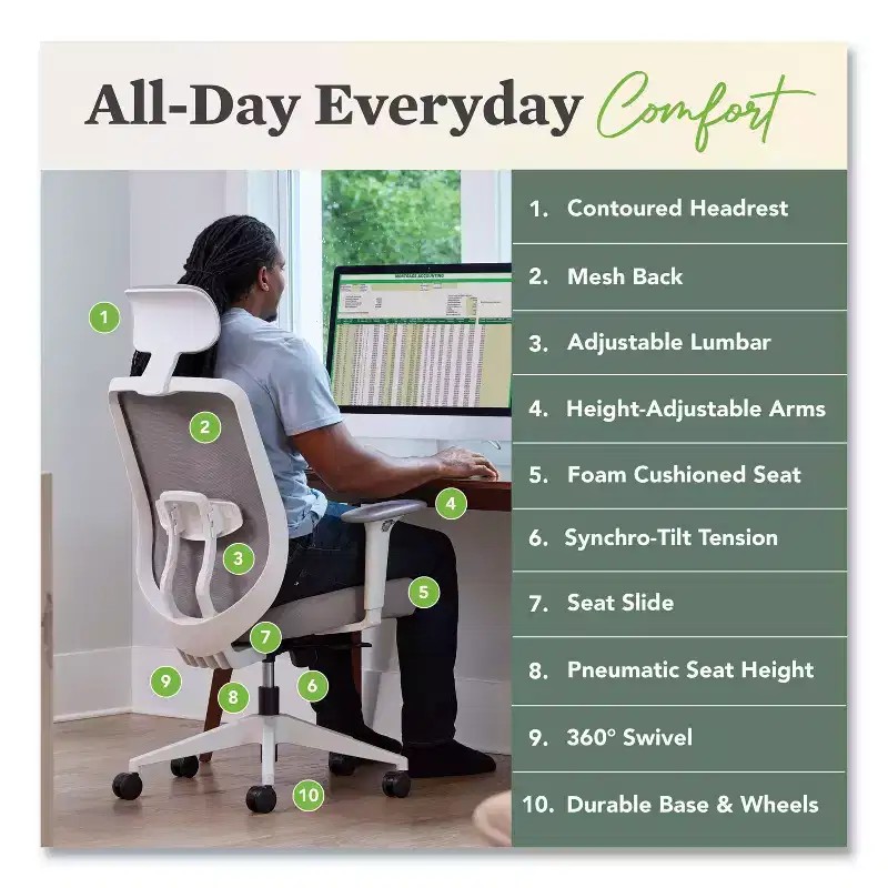 HON Altern Mesh Back Task Chair, 17.95 to 21.1 Seat Height, Gray Seat, Gray/White Back, White Base