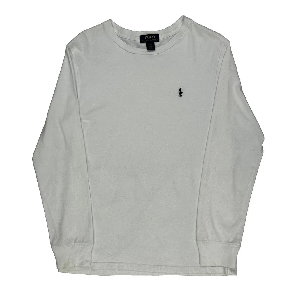 Long Sleeve T-Shirt Women's White Crew Neck Regular Fit Cotton Top