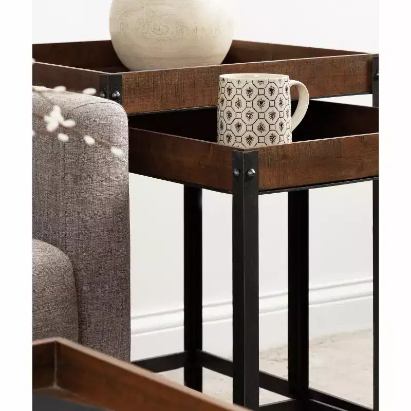 Kate and Laurel Marsh Square Wood Nesting Table, 2 Piece, Rustic Brown