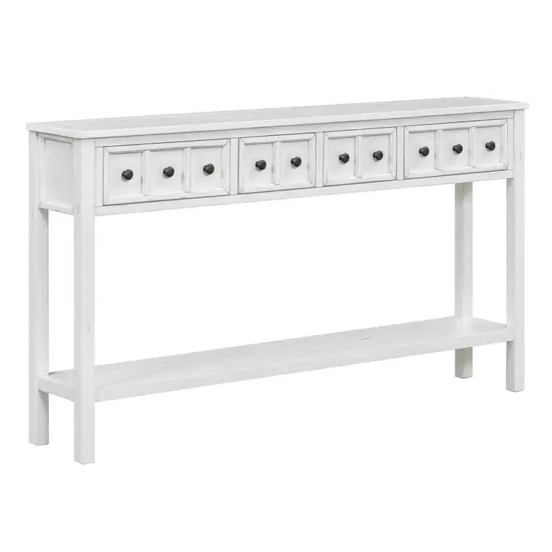60 Rustic Console Table with 4 Drawers and Bottom Shelf, White