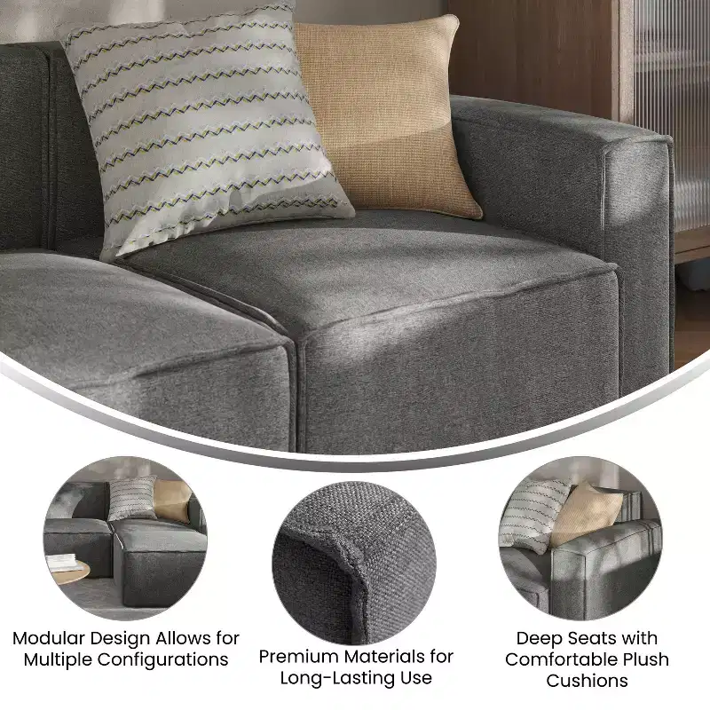 Emma and Oliver Modular Right Side Armchair with Arm Rest