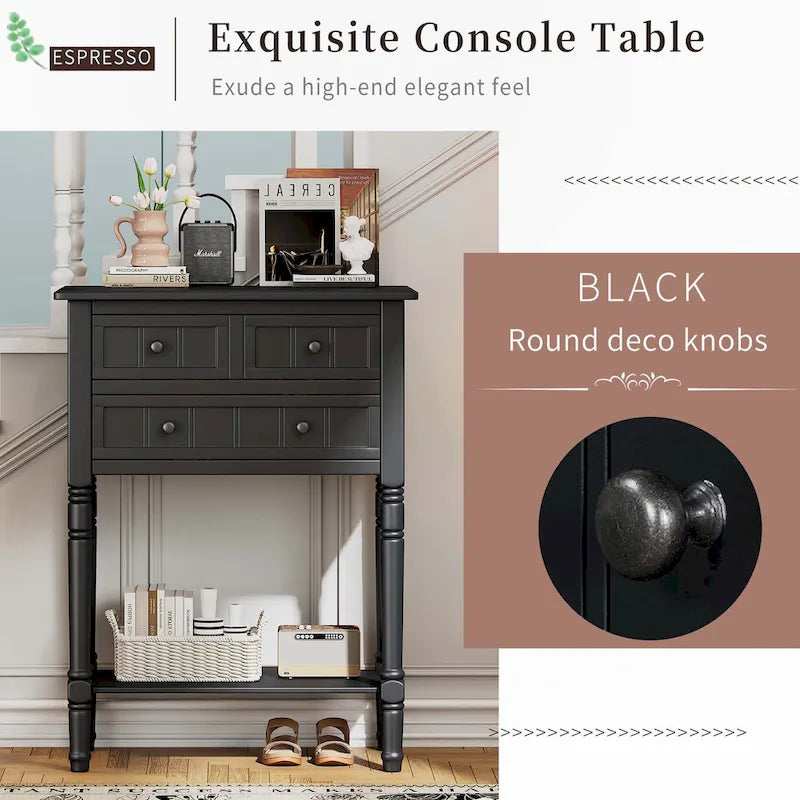 Narrow Console Table with Drawers and Bottom Shelf