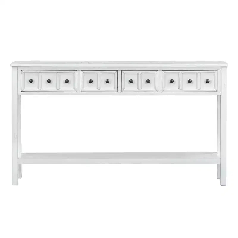 60 Rustic Console Table with 4 Drawers and Bottom Shelf, White