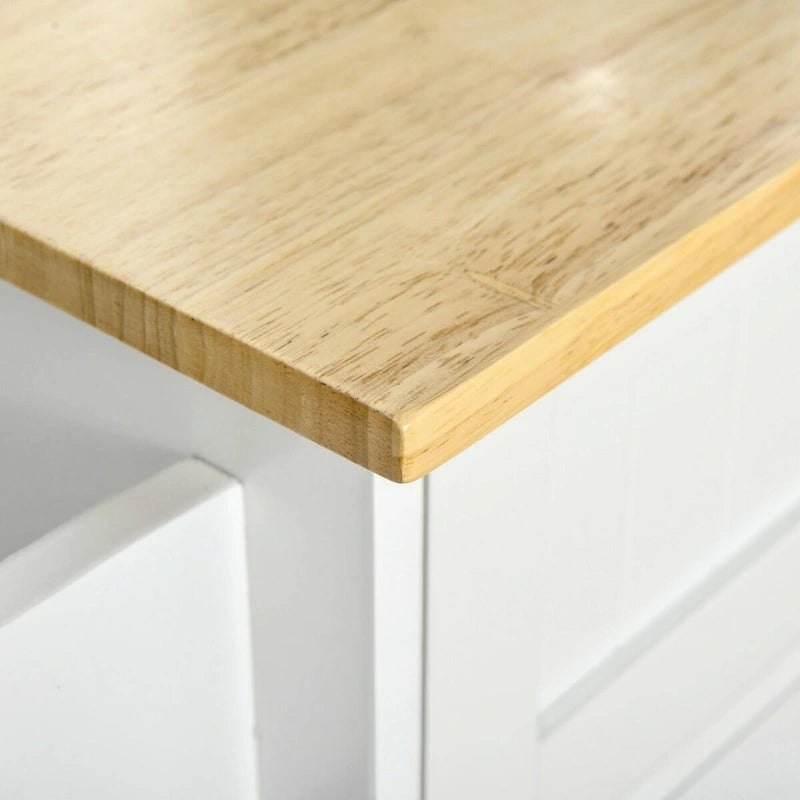 Rolling Kitchen Island Cart with Natural Wood Top 2 Drawers 3 Cabinets and Towel Rack