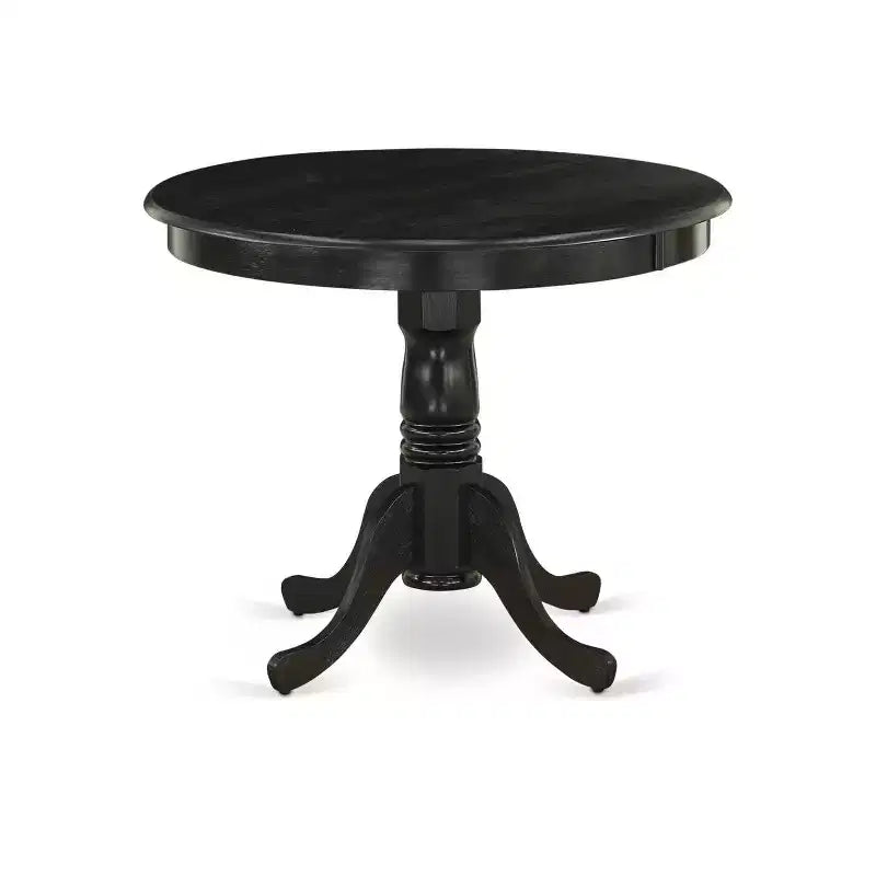 5-Piece Round Wirebrushed Black Finish Solid Wood Top Dining Table with 4 Parson Chair