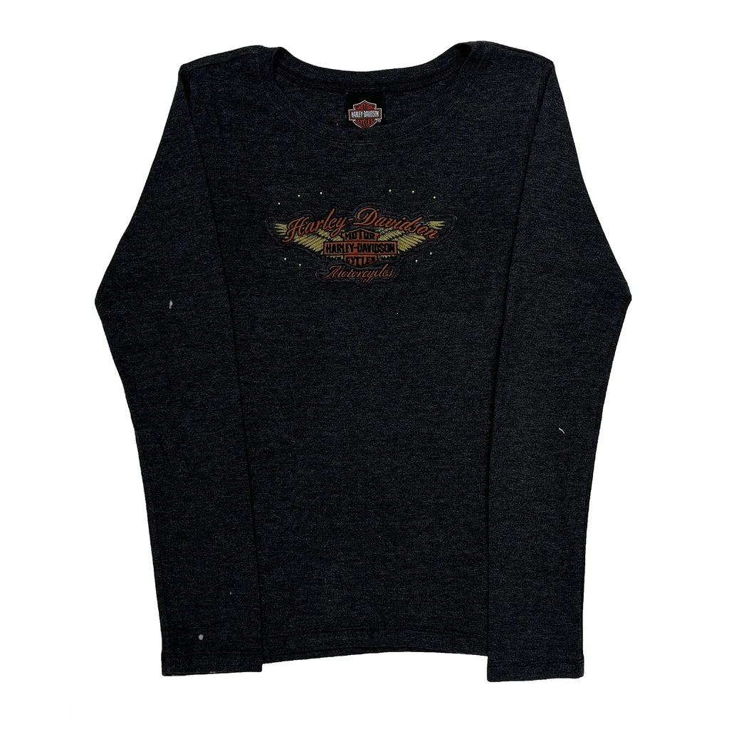 Graphic Long Sleeve T-Shirt Large Black Cotton Women