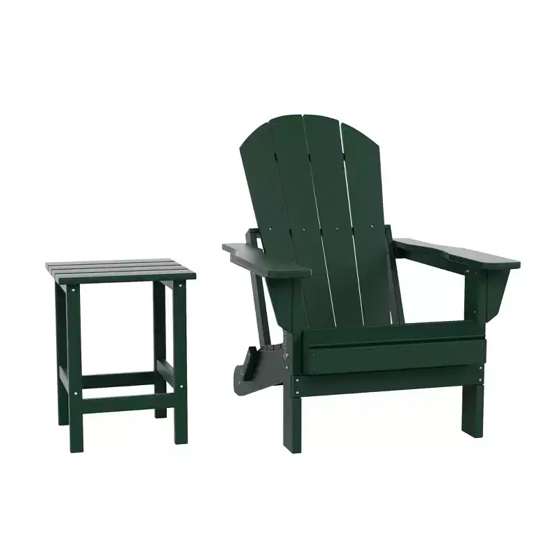 WestinTrends Malibu HDPE Outdoor Patio Folding Poly Adirondack Chair with Side Table (2-Piece Set)