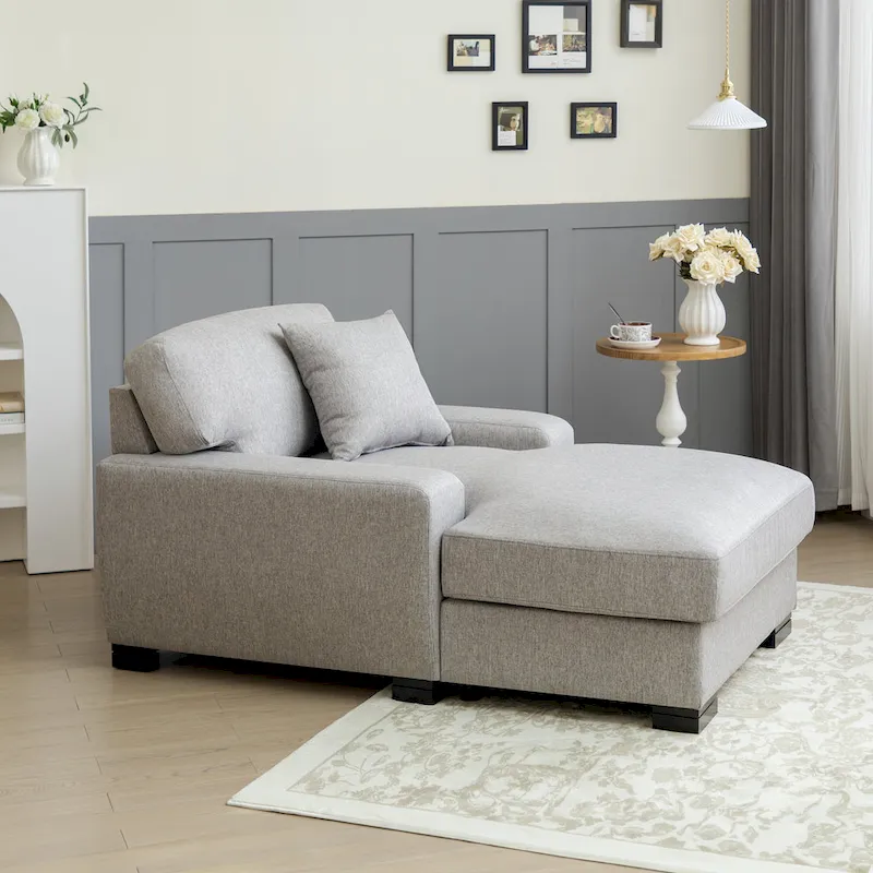 Modern Mid-Century Oversized Chaise Sleeper Sofa with Pillow