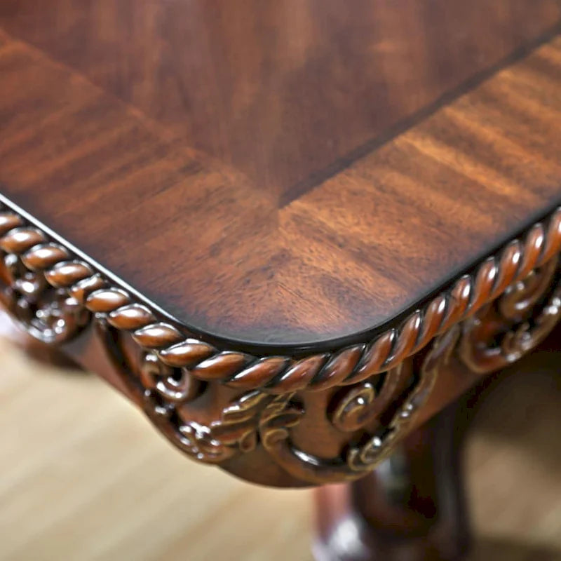 120-Inch Solid Wood Expandable Double Pedestal Dining Table in Brown Cherry