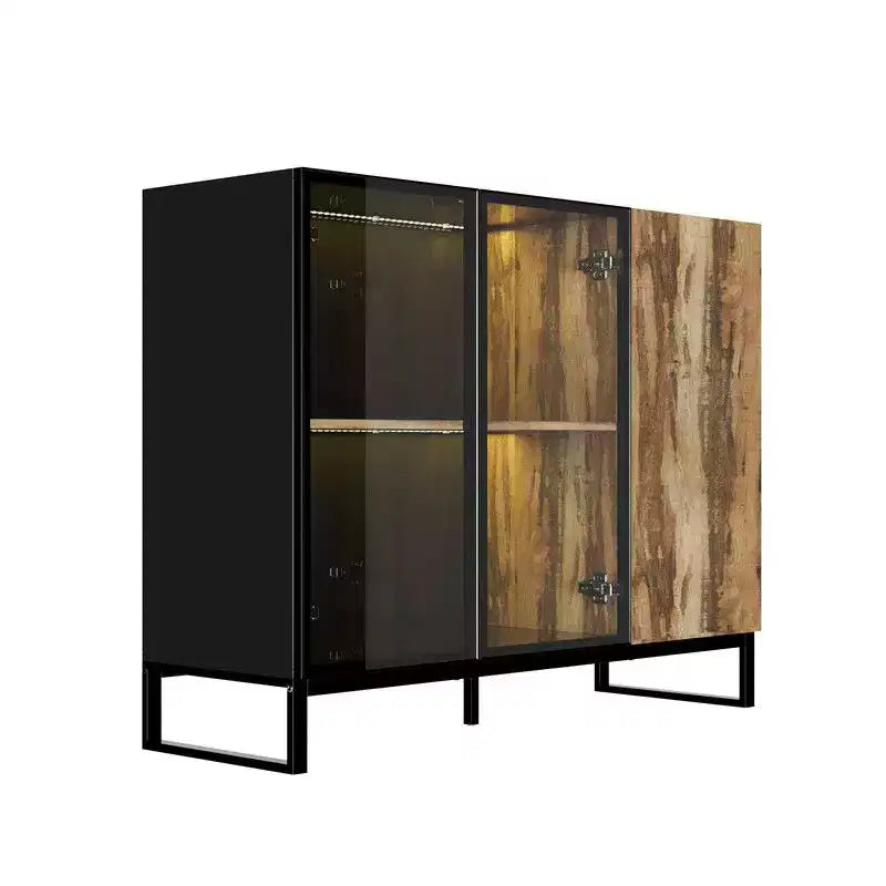 Modern Glass Display Cabinet with RGB LED Lights, Curio Cabinet, Sideboard Buffet Cabinet for Living Room & Collection Room