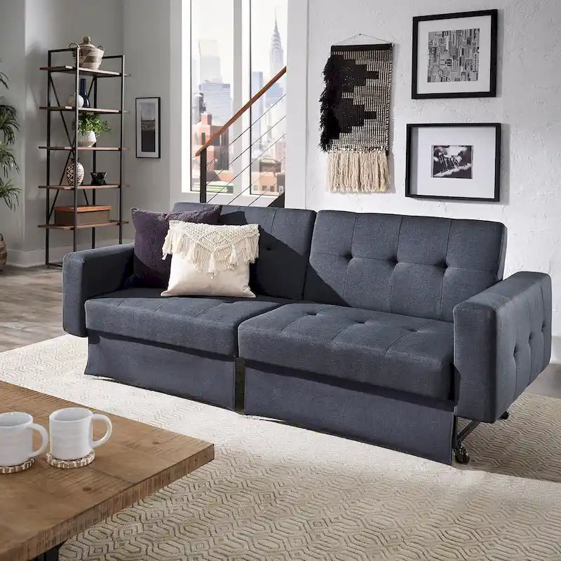 Full 80 Wide Tufted Fabric Convertible Futon