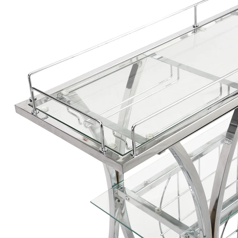 3-Tier Tempered Glass Rolling Bar Cart with Wine Rack and 16 Glass Holder
