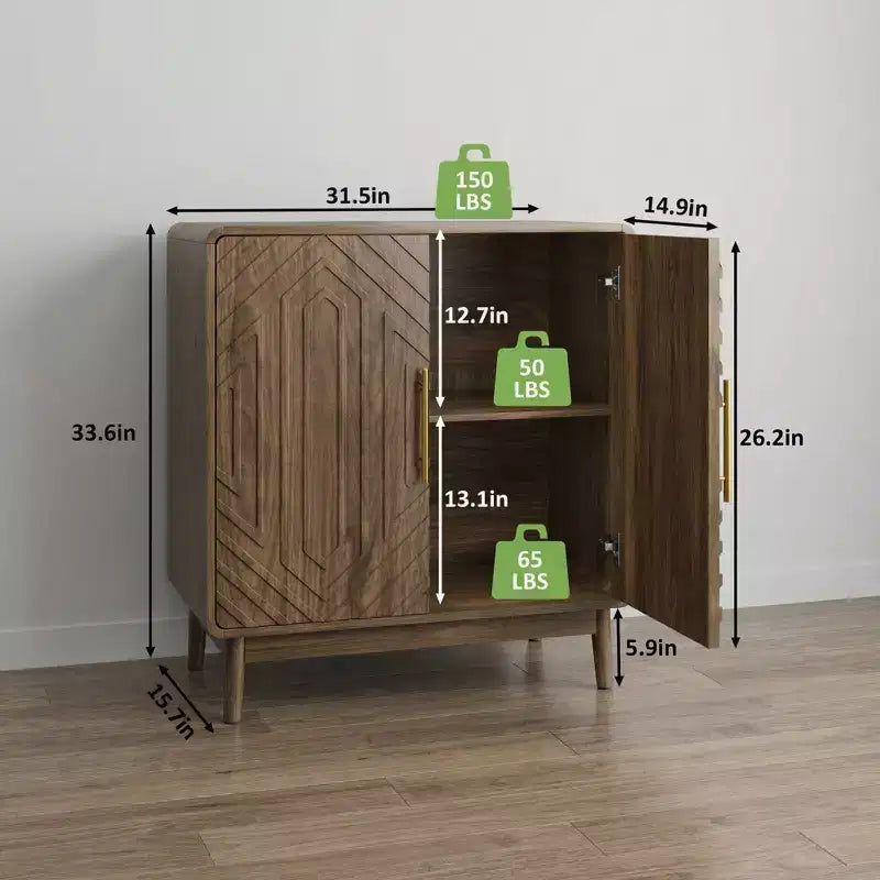 JVNOXK Carved 2-Door Sideboard Buffet Cabinet with Adjustable Shelves for Living Room & Kitchen