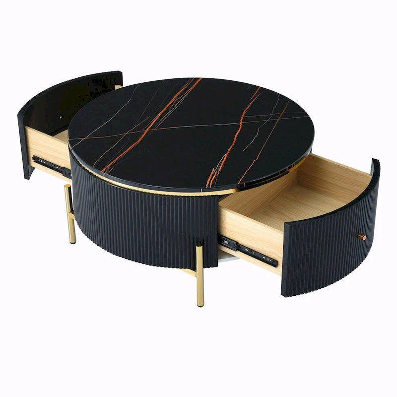 31.5  Modern Round Coffee Table with Large Drawer Storage