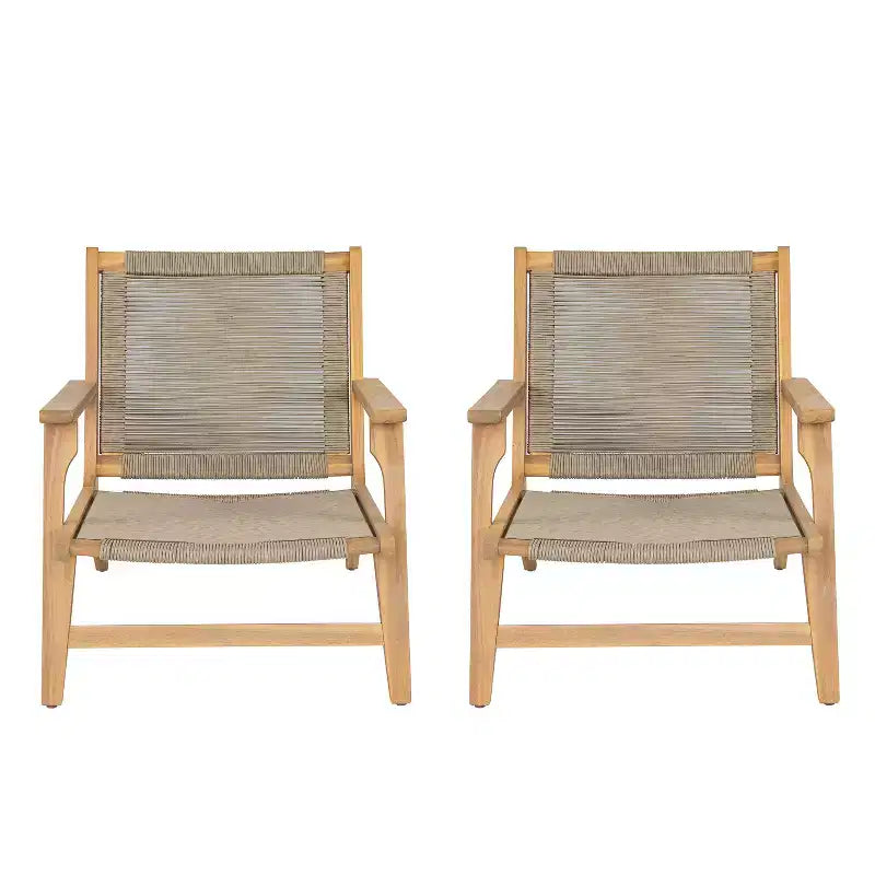 Christopher Knight Home Jana Outdoor Rope Weave Acacia Wood Lounge Accent Chair (Set of 2)
