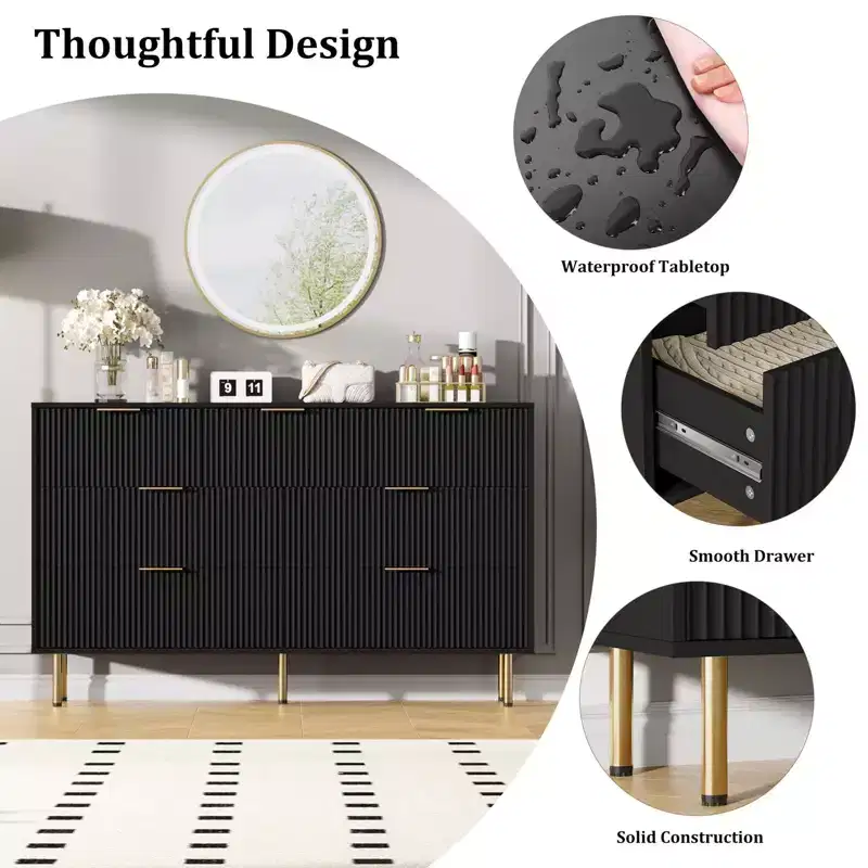 Fluted Dresser with 7 Wooden Chest of Drawers, Modern Storage Dressers forHallway, Bedroom, Living Room