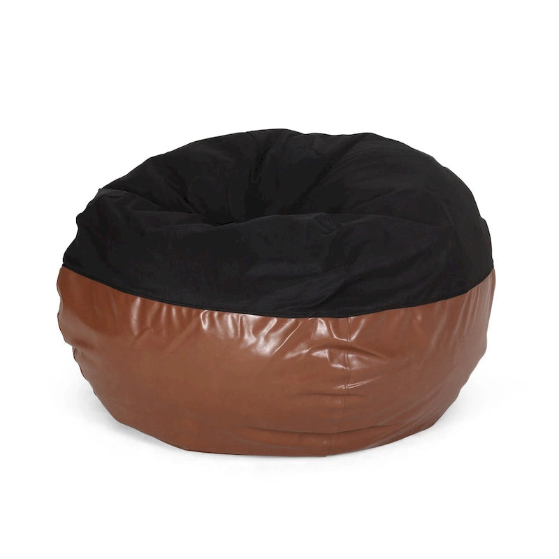 Modern 5 Foot Two Toned Fabric and Faux Leather Bean Bag
