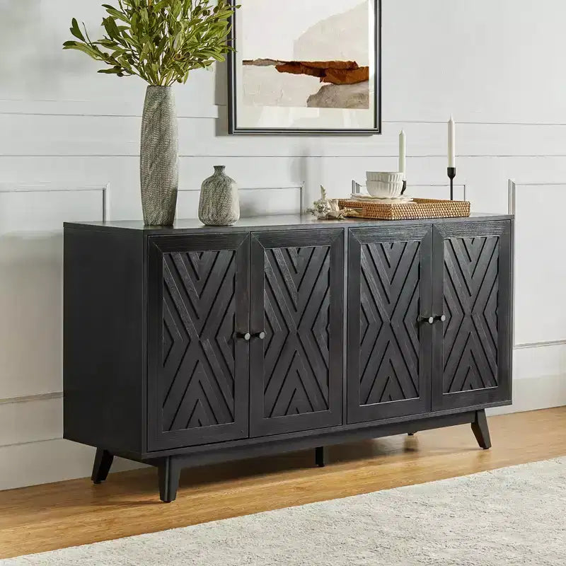 Adolf 57Wide Mid-century Chevron-patterned Sideboard with Adjustable Shelves|HULALA HOME
