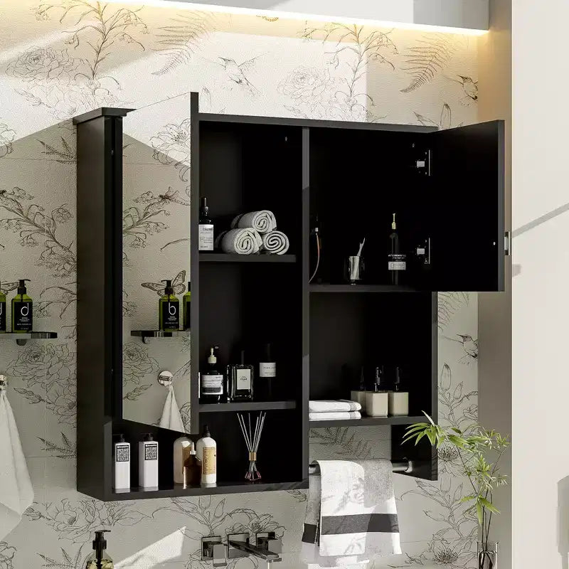 Medicine Cabinet 29'' x 28'' Modern Wall-Mounted, Bathroom Storage with Mirror, Space-Saving Above Toilet, Towel Rack Included