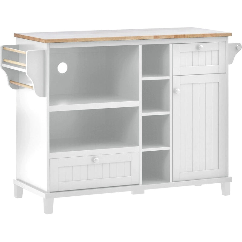 Rolling Kitchen Island Cart with Open Shelves Drawers Cabinet and Microwave Space