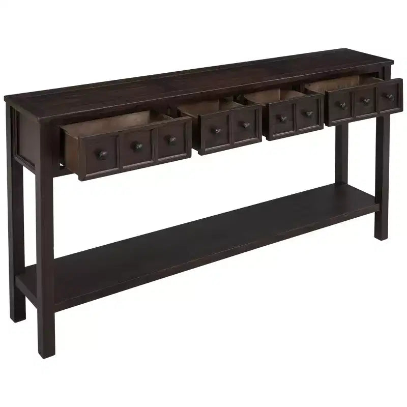 60 Rustic Console Table with 4 Drawers and Bottom Shelf, White