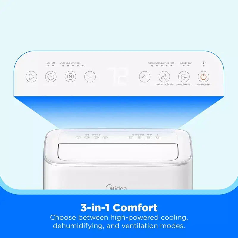 Midea 10,000 BTU DOE Smart Inverter Portable Air Conditioner, for spaces up to 450 sq. ft., White
