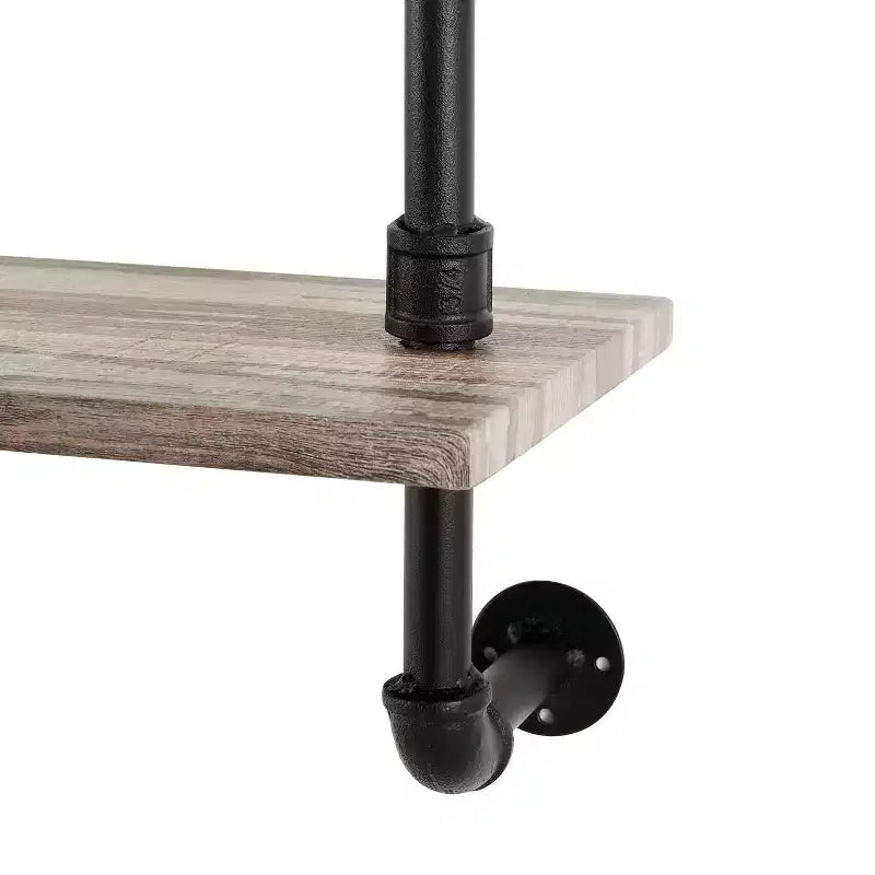 3-Tier Industrial Pipe Wall Shelf Unit, Black/Rustic, Iron Frame with Laminated Shelves